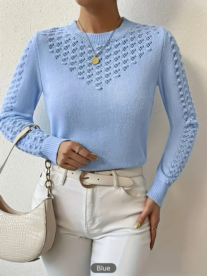 Women'S Casual Crew Neck Sweater - Soft Light Blue Pullover with Ribbed Detailing, Long Sleeves, And Front Pockets for Casual Attire, Casual Wear Sweater | Crew Neck Sweater | Construction, Sweater Dress