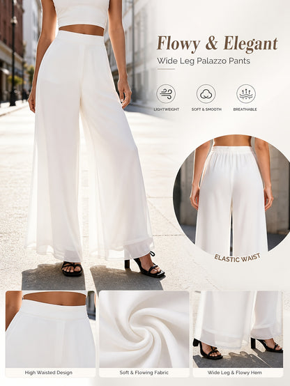 Women'S High Waist Wide Leg Yoga Pants, Flowy Elastic Waist Palazzo Pants, Breathable Lightweight Straight Leg Pants, Summer Cool Draping Floor-Length Pants, Comfortable Loose Pants for Work Travel And Sports