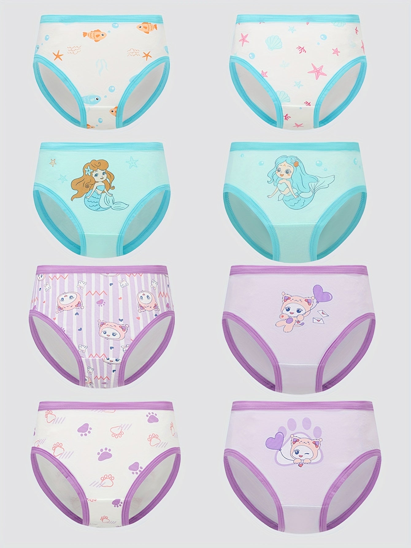 8pcs Girls Cotton Briefs Soft Cute Animal Print Girls Underwear
