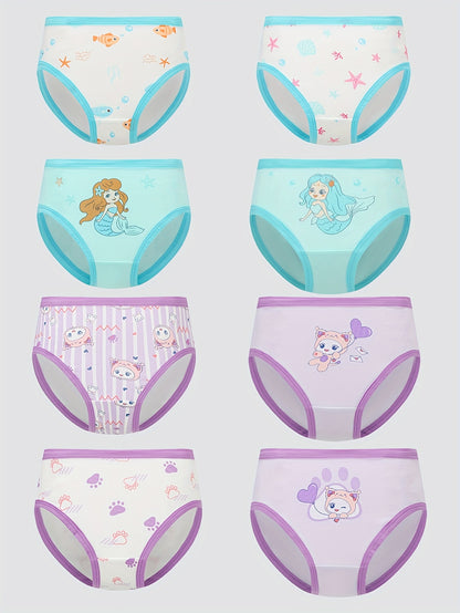 8pcs Girls Cotton Briefs Soft Cute Animal Print Girls Underwear