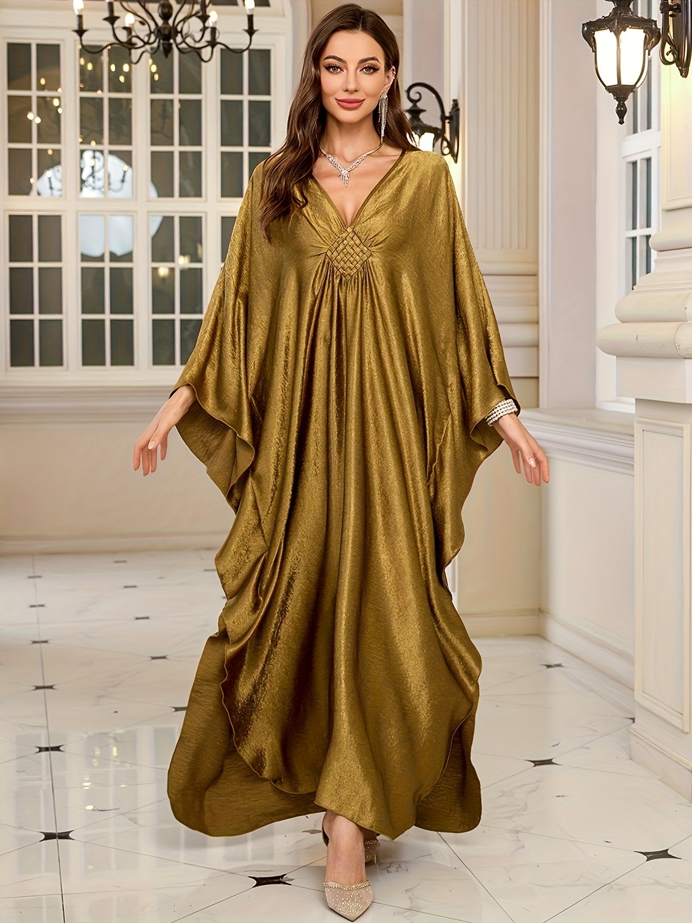 Women'S Caftans Kaftan Dresses Beach Cover Up Oversized Loose Beach Blouse Woven Gorgeous Golden Holiday Robe