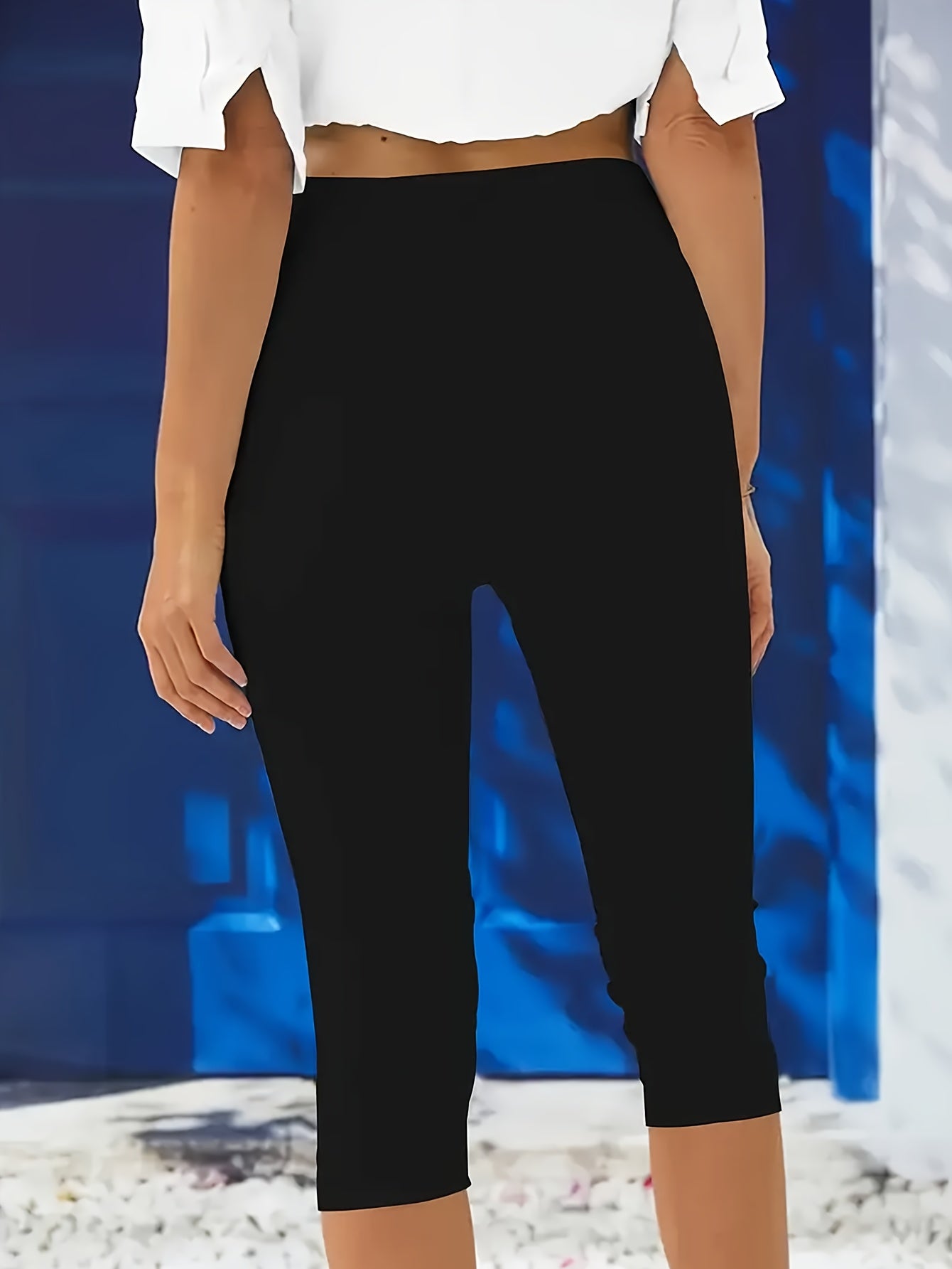 Solid Skinny Capri Leggings, Casual Crop Leggings for Spring & Summer, Women'S Clothing