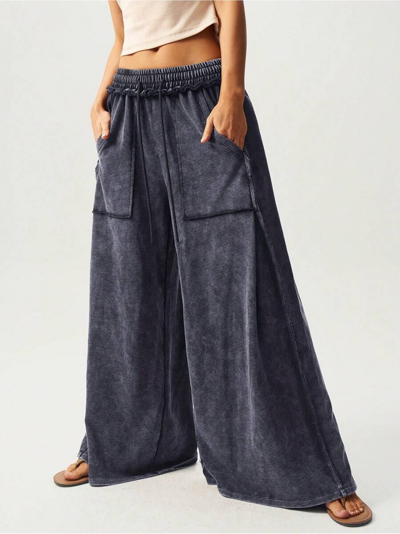 BOHO Ladies' Casual Patchwork Color Loose Wide-Leg Washed Pants