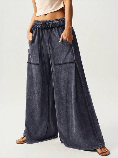 BOHO Ladies' Casual Patchwork Color Loose Wide-Leg Washed Pants