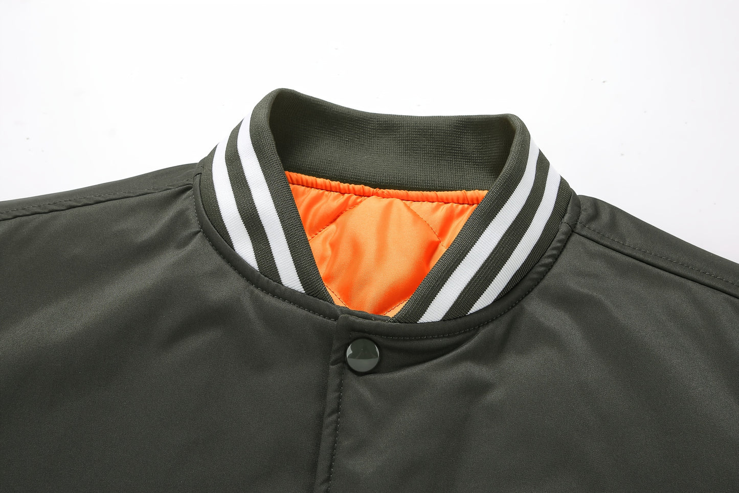 Men'S Plus Size Olive Green Varsity Jacket with Orange Accents - Thick, Warm, and Stylish for Fall/Winter, Baseball Collar, Button-Up Front, Side Pockets, Casual & Outdoor Wear, PLUS SIZE