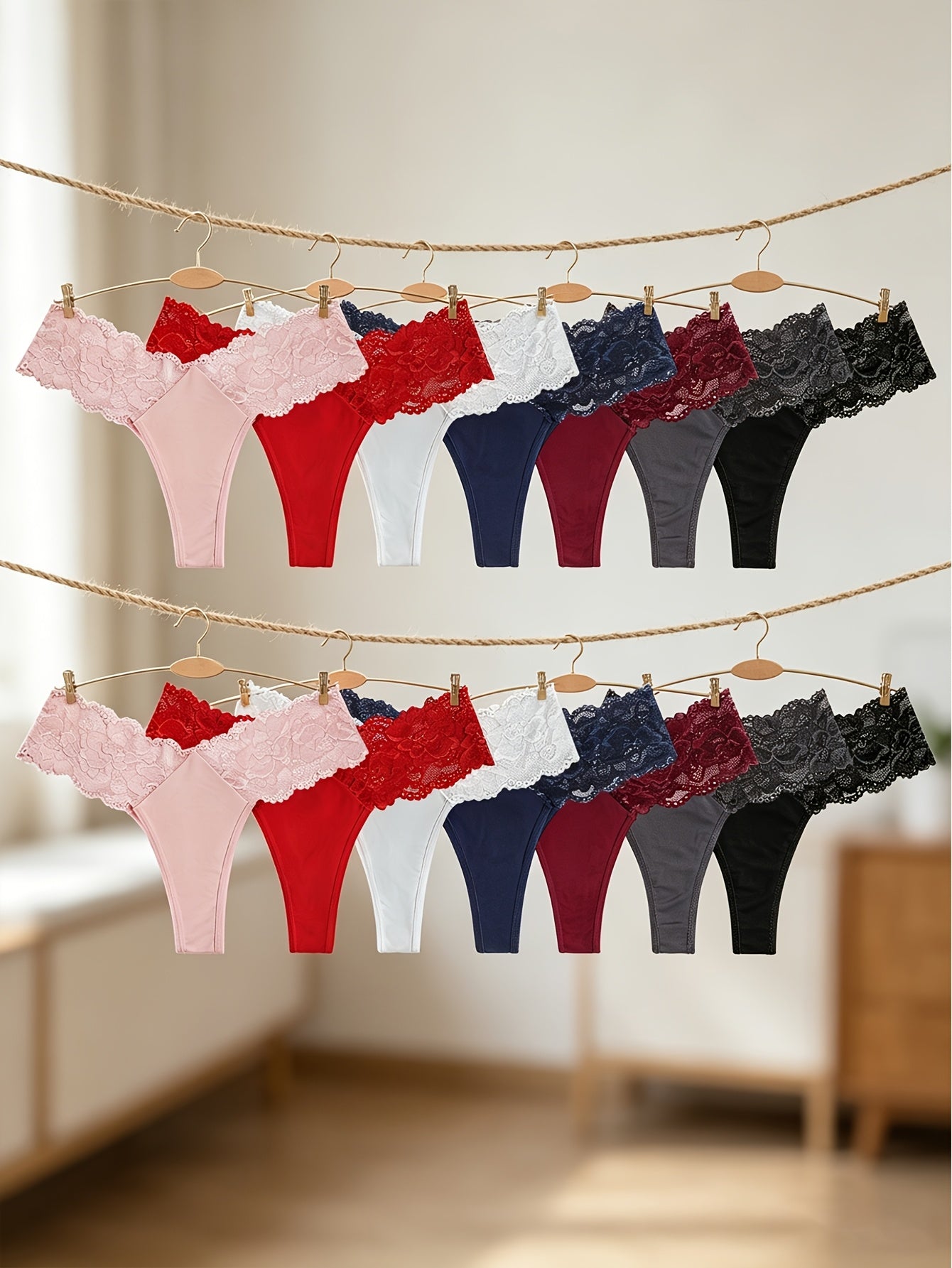 14pcs Comfortable And Breathable Lace Panties, Sexy Bikini Briefs, Solid Color Floral Lace, Scalloped Trim, Elastic Skin-friendly Hipster, Semi Sheer Low-waist Women's Underwear
