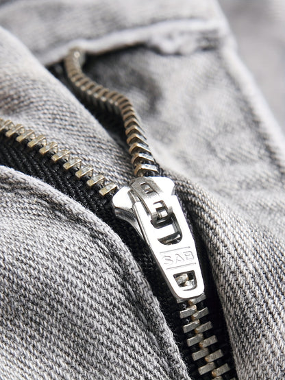 Men'S Torn Denim, Retro Faded Tapered Trousers, Basic Design, Slim Cut, Casual Pants for All Seasons, Ideal for Fall And Winter, Particularly for Christmas, Halloween, And Thanksgiving Presents