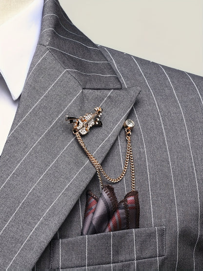 Latest Men's Suit Striped Double-Breasted Suit Spring/ Summer/ Autumn Thin Two-Piece Set with Frill Collar Striped Style Four Buttons Suit Business And Casual Dress Collar Necklace Decoration Slimming Dress Casual Suit White Suit