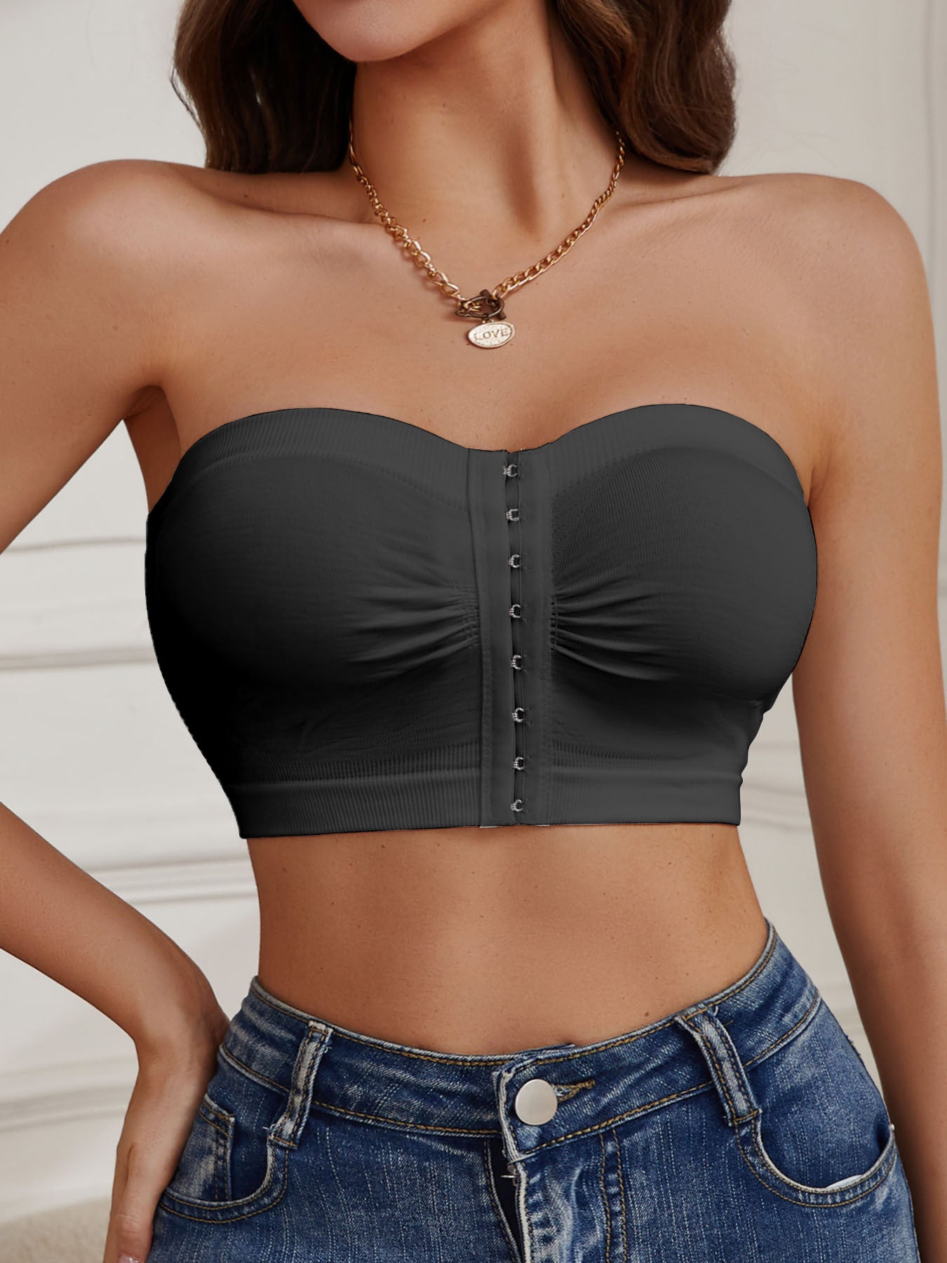 1pc EssElegance Strapless Seamless Push-up Bandeau Tube Bra - Wire-Free Non-Slip Design, High-Stretch & Breathable for Backless Dresses, Daily Comfort