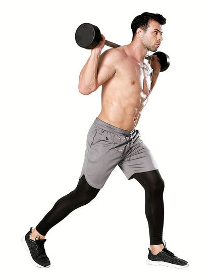 Compression Pants Men 2 in 1 Running Pants Workout Pants for Men Gym Tights with Towel Loop