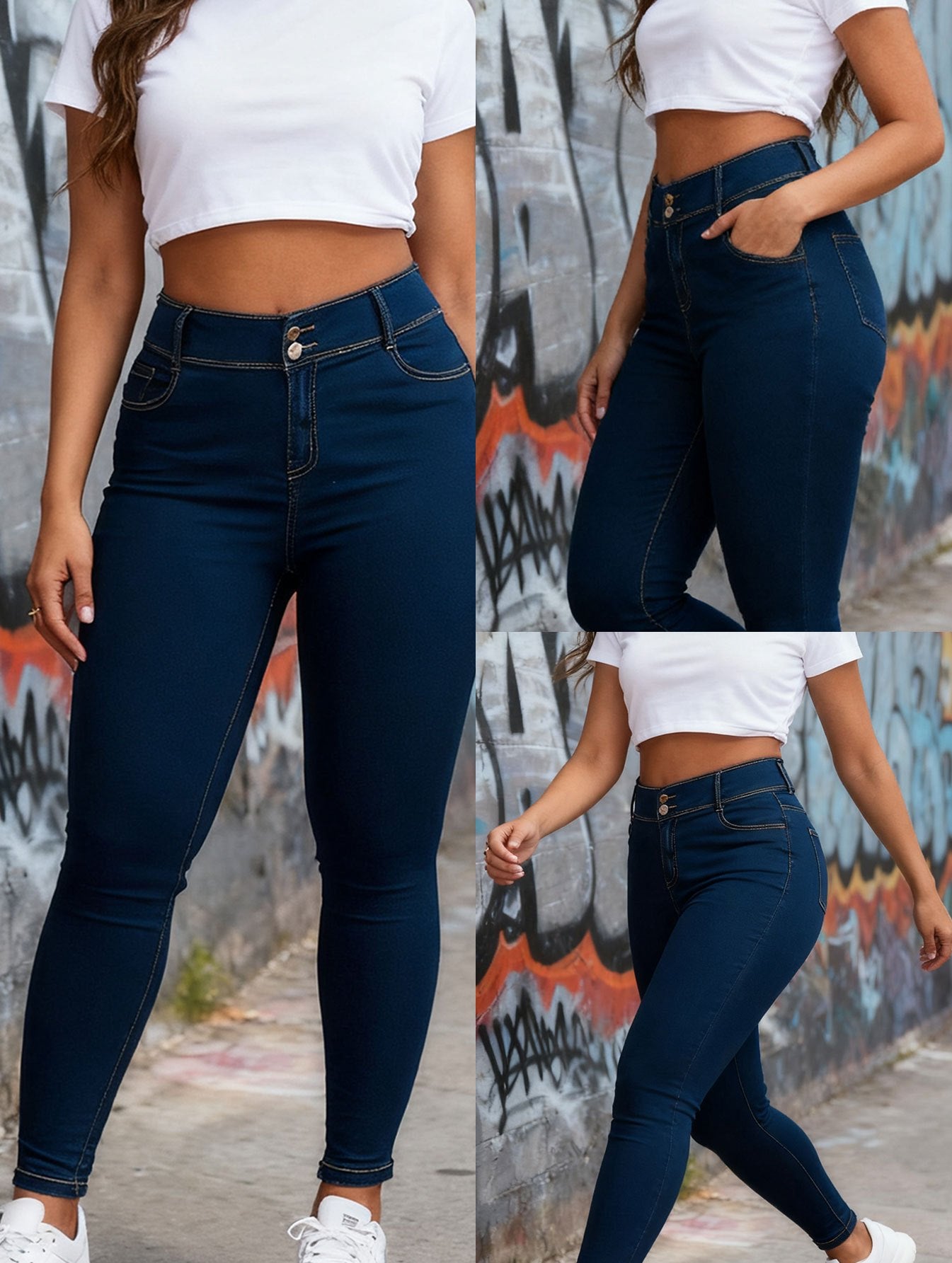 Women's Plus-Size Dark  Denim Pants for Fall/ Winter Soft, Comfortable, and Breathable Fabric with Elasticity and Texture Ideal for At-home Wear, Shopping, Strolling, and Social Gatherings