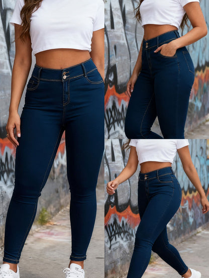 Women's Plus-Size Dark  Denim Pants for Fall/ Winter Soft, Comfortable, and Breathable Fabric with Elasticity and Texture Ideal for At-home Wear, Shopping, Strolling, and Social Gatherings