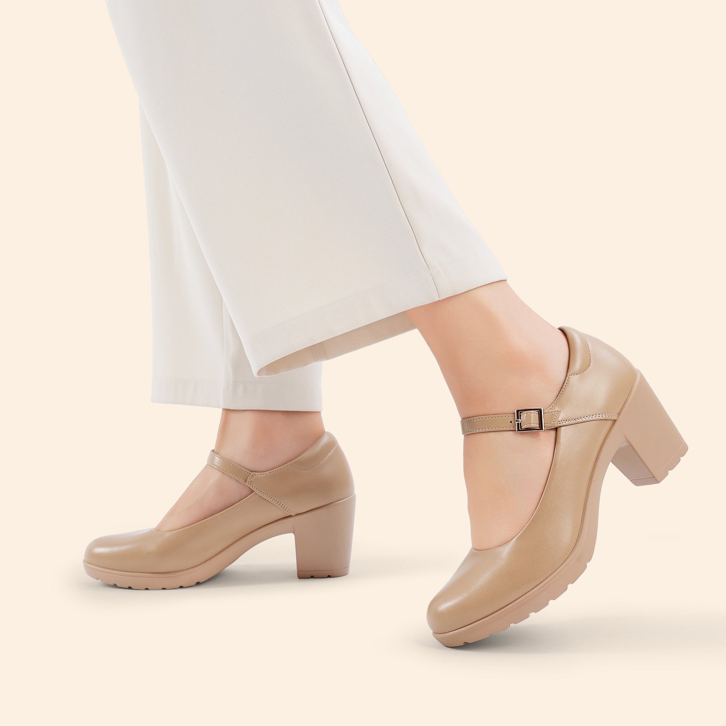 Women's Chunky Low Block Heels Mary Jane Closed Toe Work Pumps Comfortable Round Toe Dress Wedding Shoes