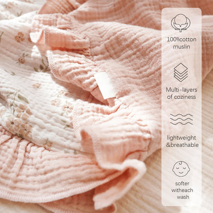 Flounce Muslin Baby Blankets, Cotton Blanket for Infants & Toddlers, Ultra-Soft Lightweight Blanket 40"x36"