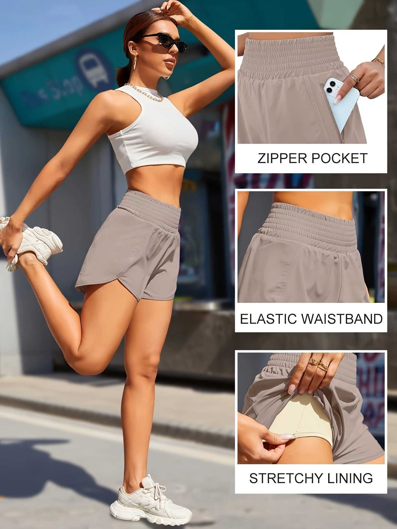 Women's Khaki High-Waist Shorts - product view 27