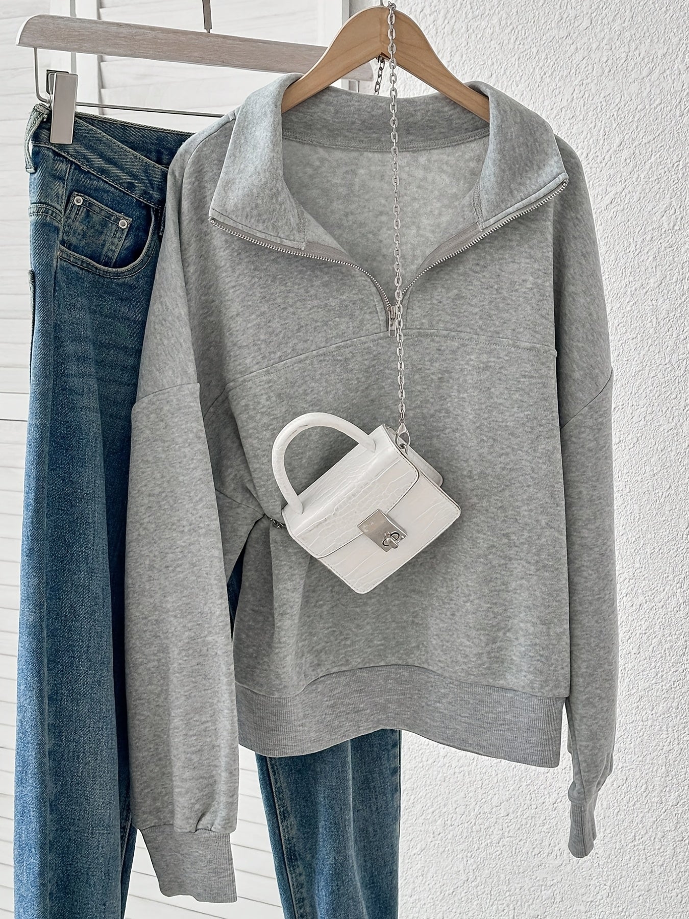 Women's Oversized Half-Zip Sweatshirt, Trendy Soft Fabric Pullover Hoodie, Casual Top, Perfect for Spring, Autumn And Winter Streetwear, Womens Tops, Ropa De Mujer, Local Warehouse Discount Hoodies Iackets Fashion New Arrivals