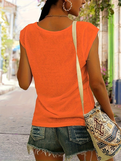 Women'S Casual V-neck Vest with , Letters and Pattern Printing, Regular Version, Spring and Summer Fabric, Women'S Printed Vest with Letters and Patterns