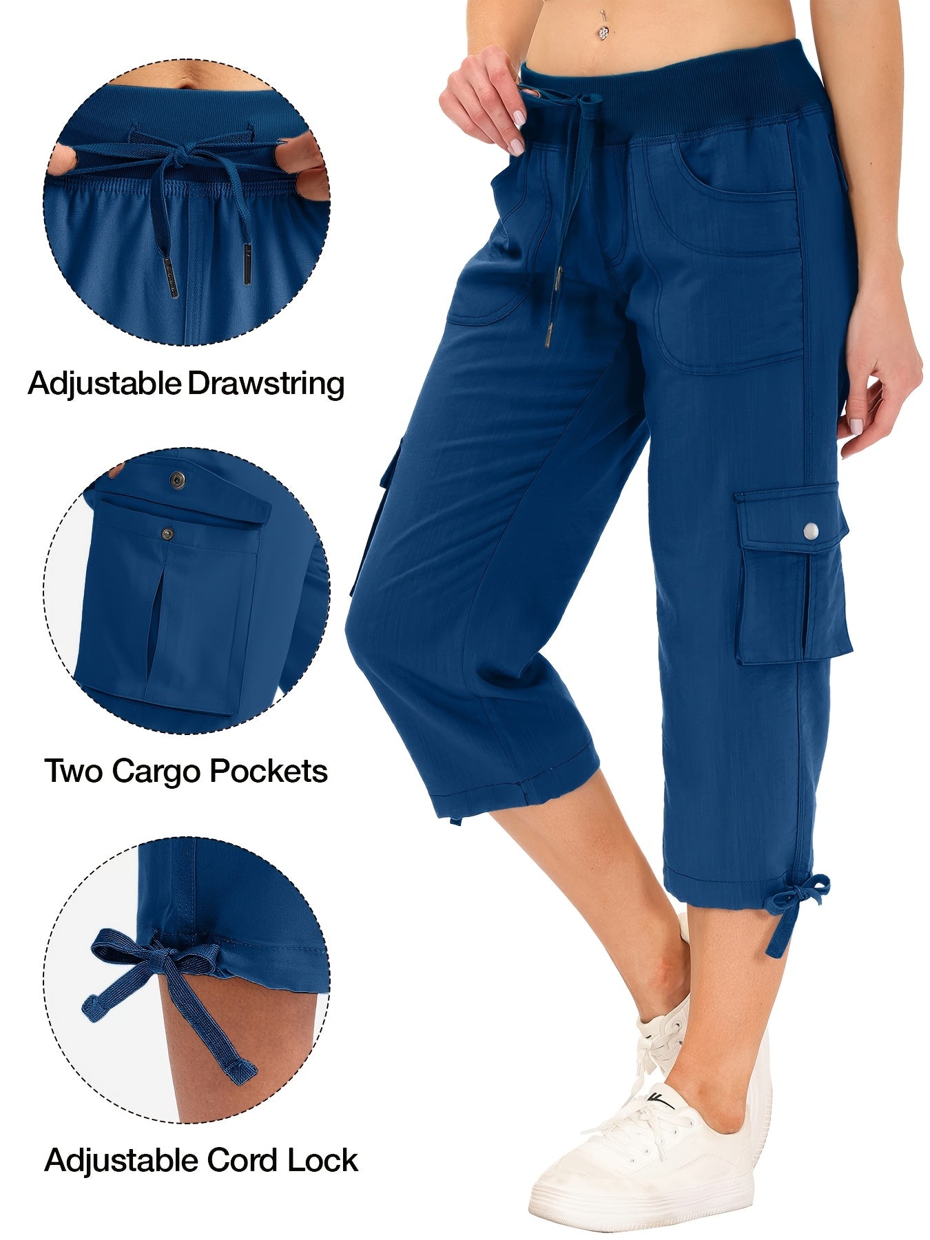 Women's Cargo Capri Hiking Pants Quick Dry Lightweight Travel Casual Workout 50+ Button Pockets