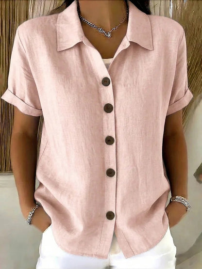 [Casual Loose Fit Blouse] Women's Collared Short Sleeve Button Shirt Casual Loose Fit Fashion Blouse for Ladies Spring Summer Daily Wear Office Work Vacation Beach Streetwear Weekend Holiday Travel Outfit Trendy Female Casual Attire Casual Tops