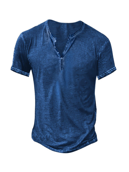 Mens Distressed Henley Shirts Short Sleeve Button T-Shirt Slim Fit Cotton Casual Shirt