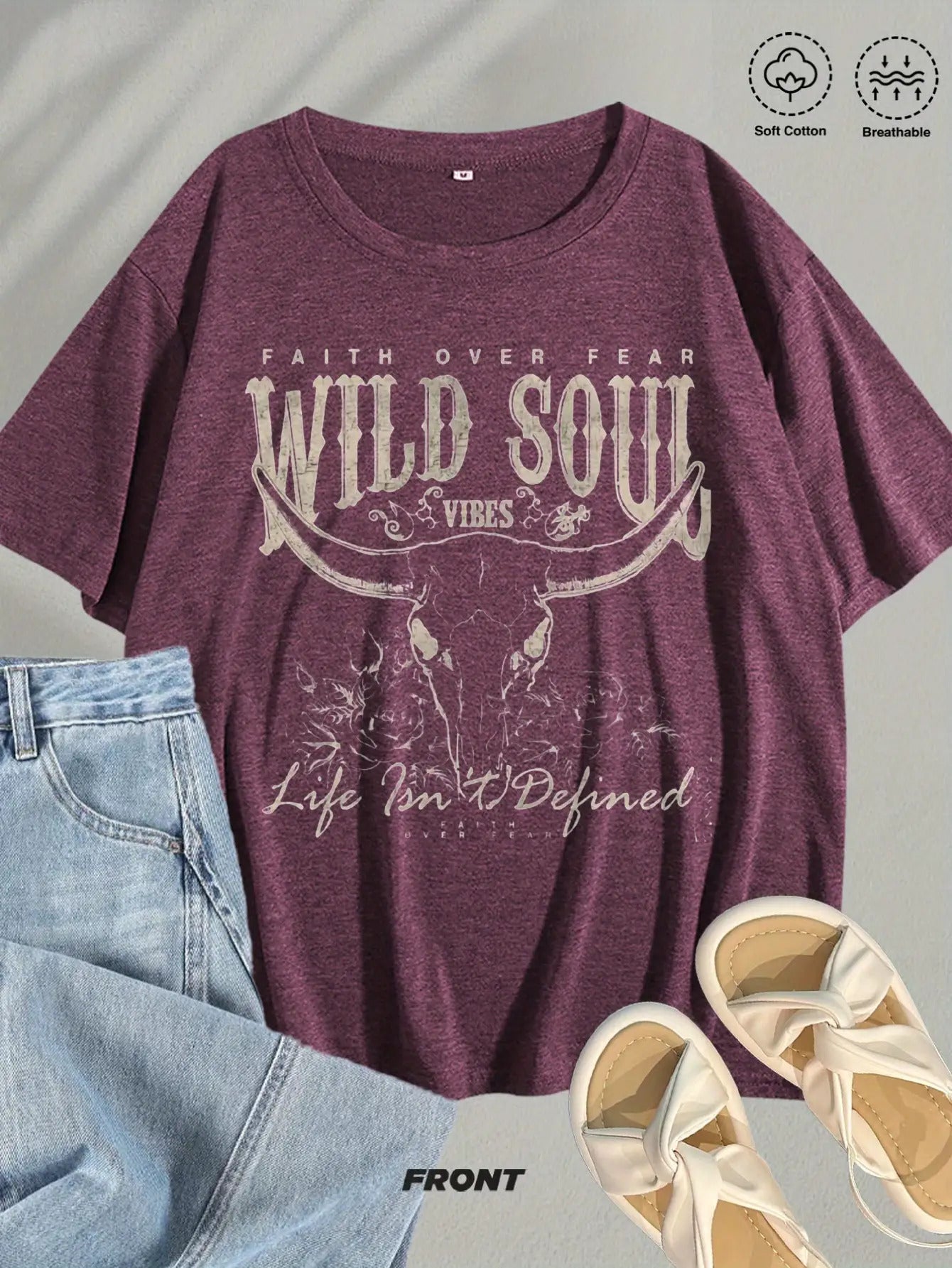 Wild Soul Graphic T-Shirt | Bohemian Style Design, Suitable for Adventurers and Casual Wear, Fashion Trendy Blend Short Sleeve Top with Crew Neck, Medium Stretch Fabric