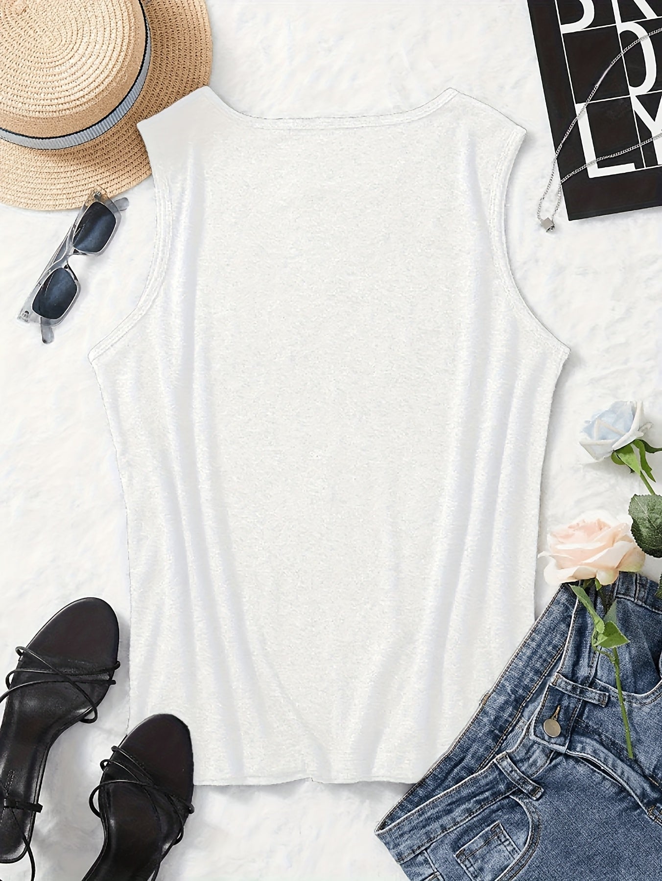Pattern Print Casual Vest - Crew-neck Casual Sleeveless Vest in Polyester - Lightweight Breathable, Women's Wear
