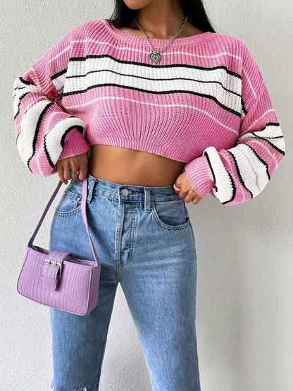 Women'S Long-Sleeved Striped Sweater, Perfect for Spring And Fall, Featuring a Sweet And Spicy Design, Ideal for a Casual Look