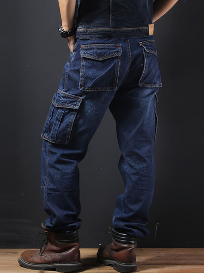 Men'S Outdoor Casual Motorcycle Workwear Multi- Denim Biker Cargo Jeans Trousers