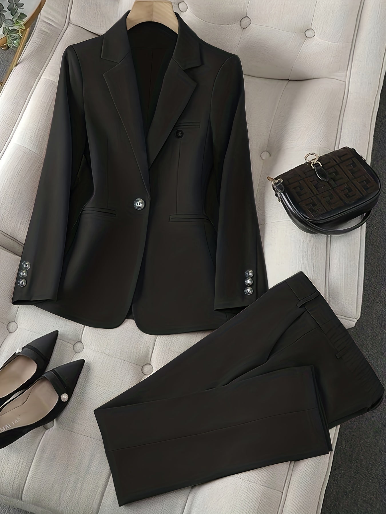 Solid Color Single Button Long Sleeve Single-Breasted Waistcoat Suit Pants 2pcs Set