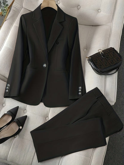 Solid Color Single Button Long Sleeve Single-Breasted Waistcoat Suit Pants 2pcs Set