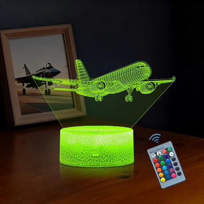 16-Color Airplane 3D Night Light - Touch-Control Illusion Display