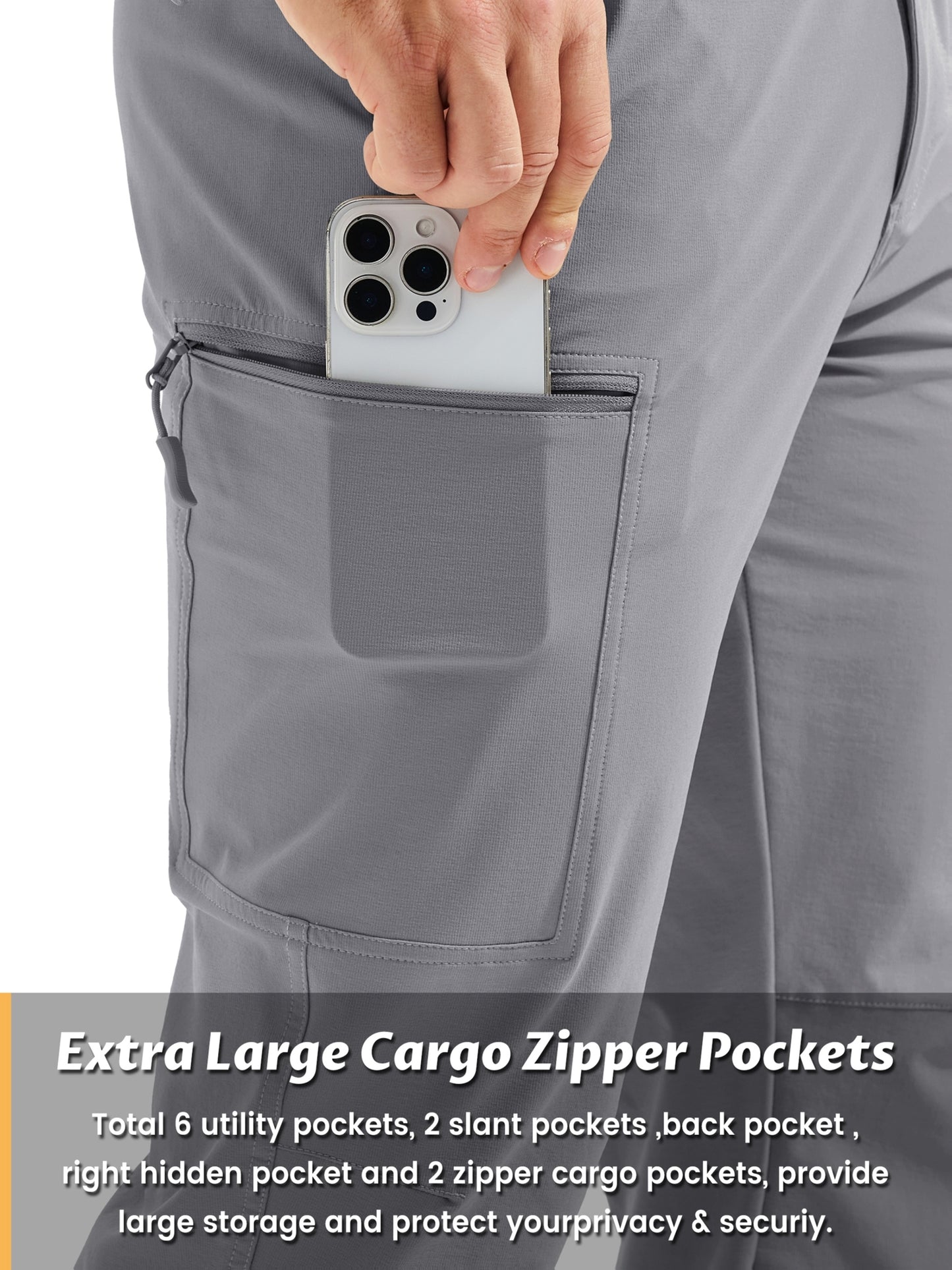 Men'S Cargo Pants Spring Hiking Trousers Quick-Dry Ripstop Stretch Fabric Breathable Moisture-Wicking Lightweight Elastic Waist And 3D-Cut 6 Pockets Outdoor Pants for Fishing Travel Camping, Work in Spring And Summer