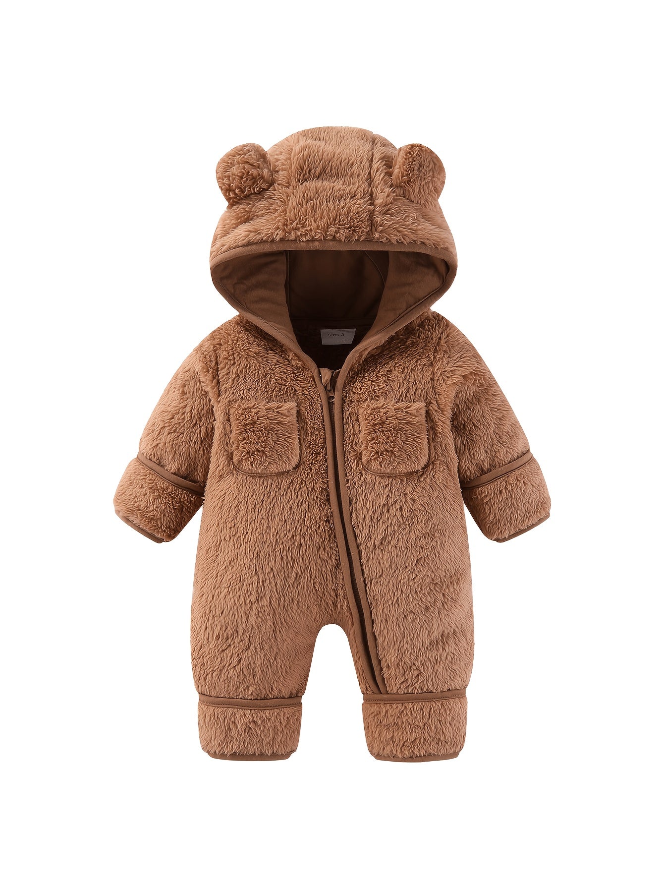 Newborn Baby Outfit Suit Bear Onesie Fold-Over Mittens Footies Girls Boys Winter Fleece Clothes Hooded Jumpsuit Romper