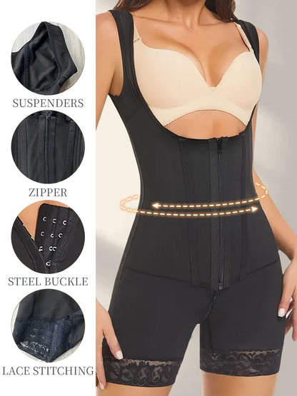 Women'S Shapewear Front Button Abdominal Zipper Post Surgical Abdominal Control Full Body Shaping Legs Crotch Zipper Hip Lifter