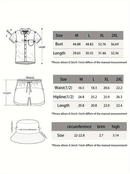 Men's Three-Piece Beach Outfit Set - Resort Print Summer Urban Edition