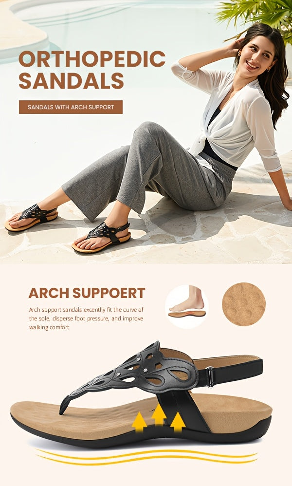 Women'S Summer Beach Sandals with Arch Support, Slingback Design, Ankle Strap, And Flat Thong Style., Women Shoes
