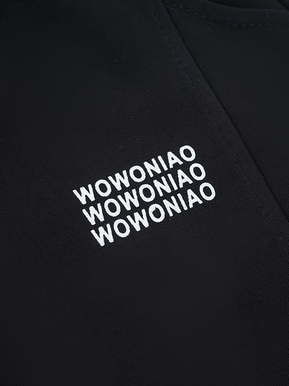 Wwowoniao Boys' Relaxed Fit Jogger Pants Made from a Featuring an Alphabet Design, Slightly Stretchy Knit Material, Equipped with Pockets, Suitable for Spring And Fall, Composed of 58% And 42% Polyester, Ideal for Outdoor Activities