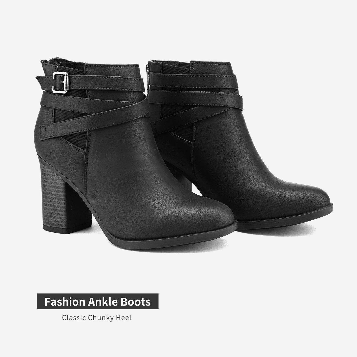 Women's Chunky High Heel Ankle Boots, Close Toe Fall Heeled Booties Shoes