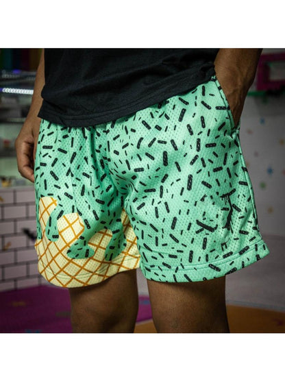 Youth Ice Cream Breathable Mesh Athletic Shorts with Elastic Waistband, Lightweight Summer Gym Shorts