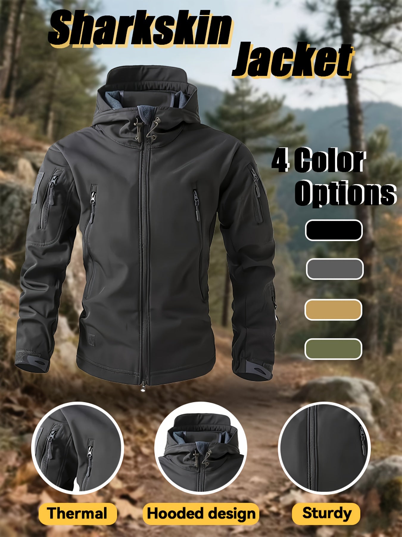 Men'S New Thickened Two-Piece Windproof Jacket And Hoodie Designed for Autumn And Winter, Featuring Multiple Pockets, Elastic Materials, And Warmth, Ideal for Hiking, Skiing, Fishing, And Outdoor Sports. Tactical Style with Breathable Fabrics