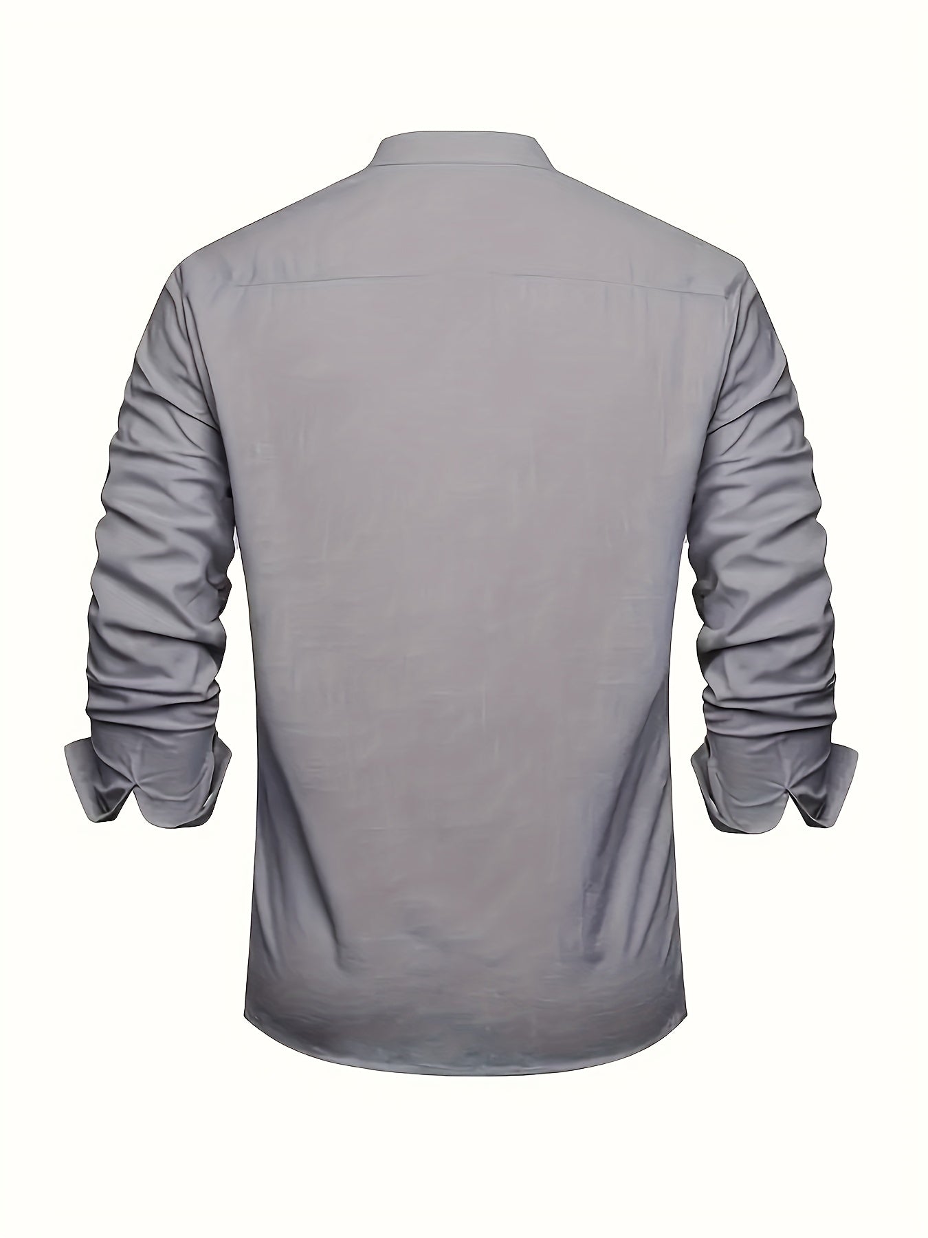 Plus Size Men'S Solid Shirt, Casual Breathable Half Button Cotton Blend Stand Collar Long Sleeve Shirt For Outdoor Activities, Men'S Clothing
