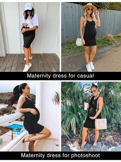 Women's Maternity Dresses for Daily Baby Shower Photography Short Sleeve Sleeveless Tank Dresses Side Ruching