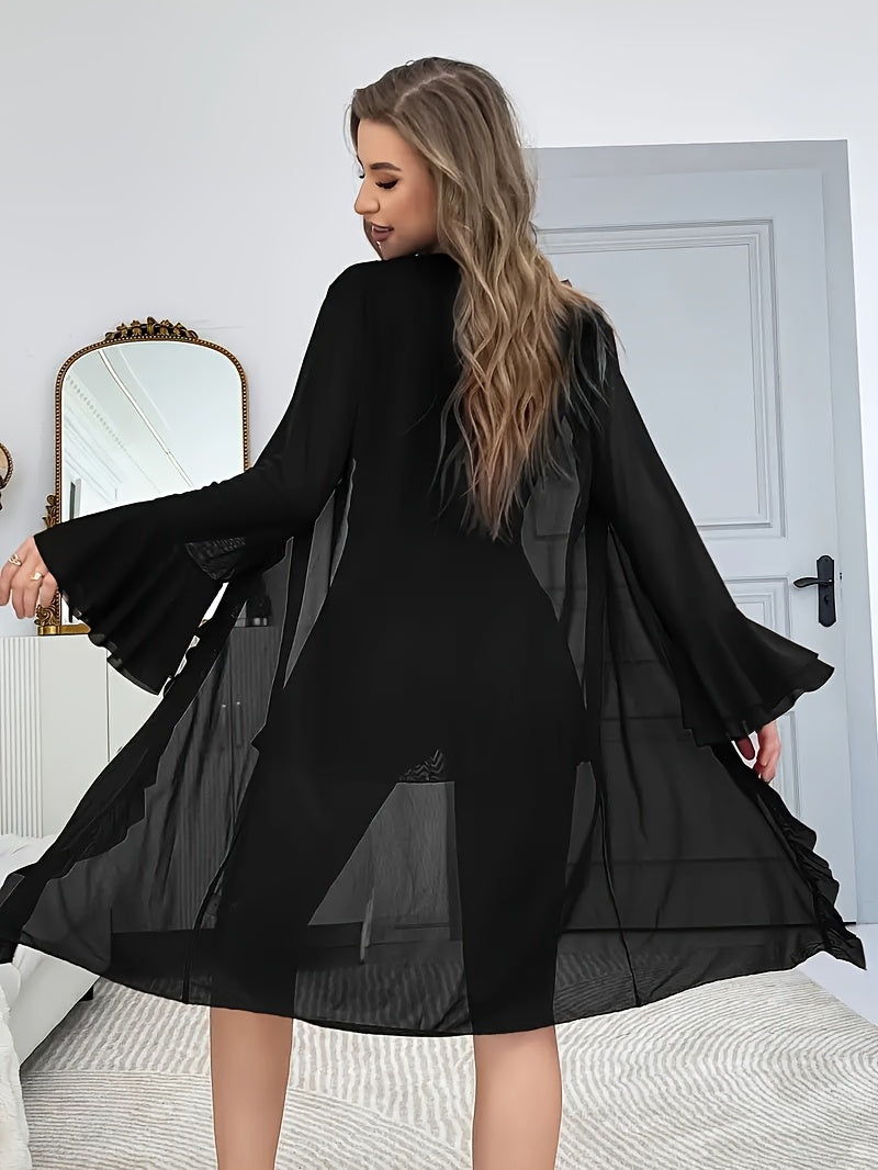 Women'S Elegant Lace Nightgown - Sexy Halter Neck Dress with Mesh Robe, Soft Lace Sleepwear for Women, Formal & Casual Home Wear