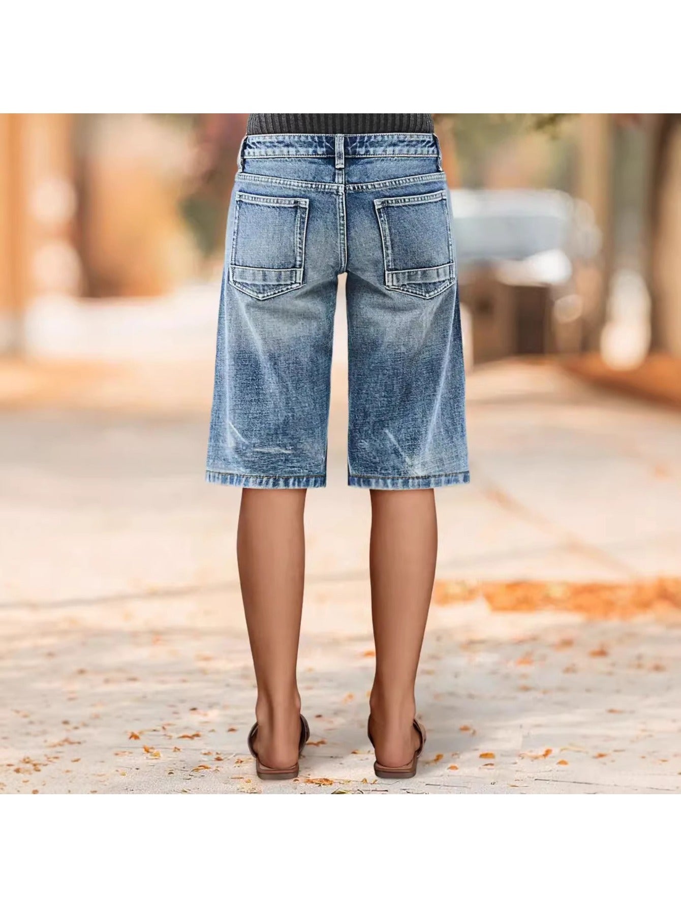 Women's Blue Denim High-Waist Denim Shorts - product view 2