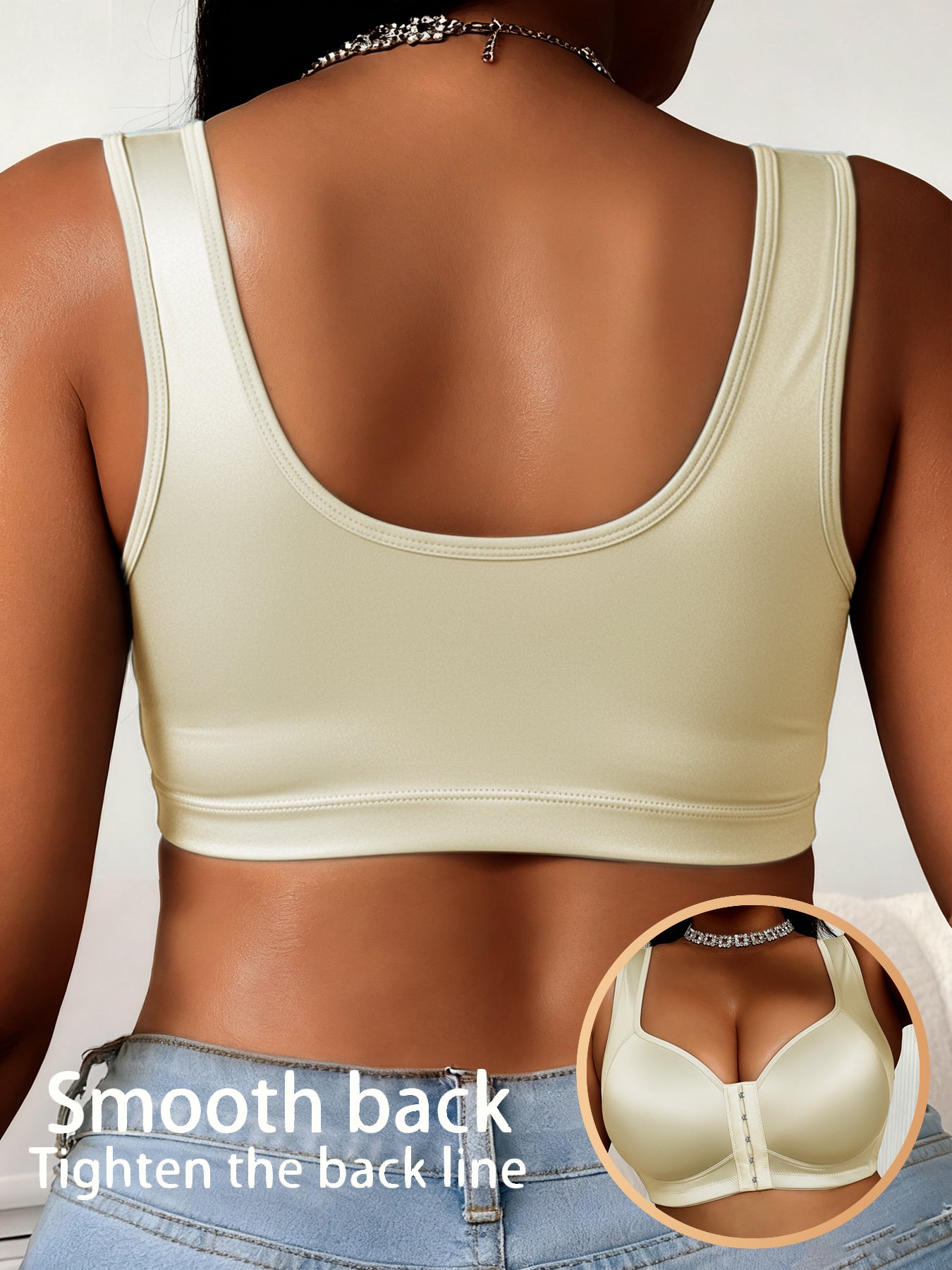 1pc Women'S Plus Size Bra Without Steel Rims, Satin Fabric, Smooth Fabric, Front Buckle Design With Strong Support, Suitable For Daily Wear And Formal Occasions - Full Cup Support, High Elasticity Material, High Support Enhancement