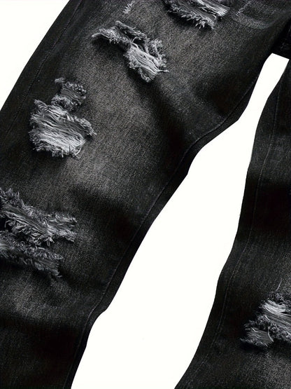 Men's Slim Fit Jeans - Classic Wash Distressed Streetwear 049509