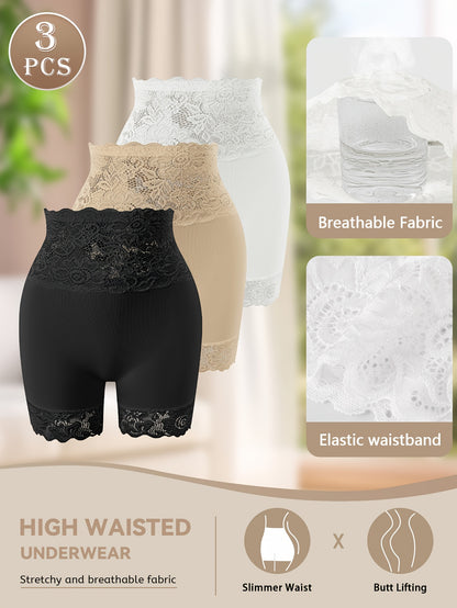 3-Pack Women's Elegant Lace Underwear - Soft Breathable Cheeky Briefs with Mid-Rise Waist, Full Coverage & Stretchy Lace Panties (S-XXL) for Date Nights, Parties, Daily Wear - All-Day Comfort Feminine Lace Panty Lines