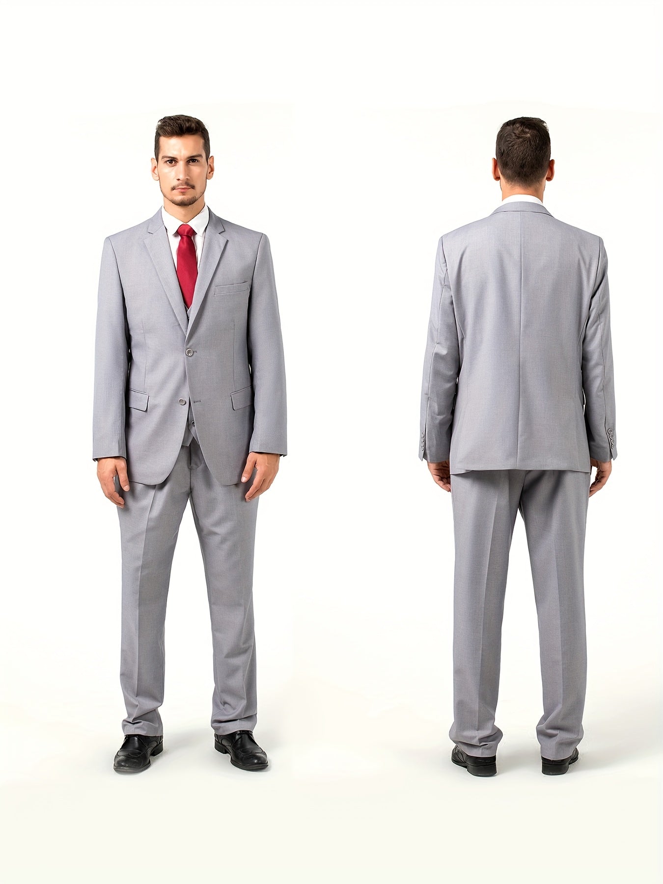 Men's Solid Color Complete 3pcs Suit Set Slim Fit Modern Tailored for Weddings Business Graduation Father's Day Gifting Express Delivery
