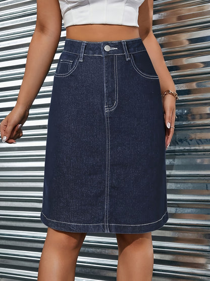 Women's Deep Blue Denim Skirt - product view 4