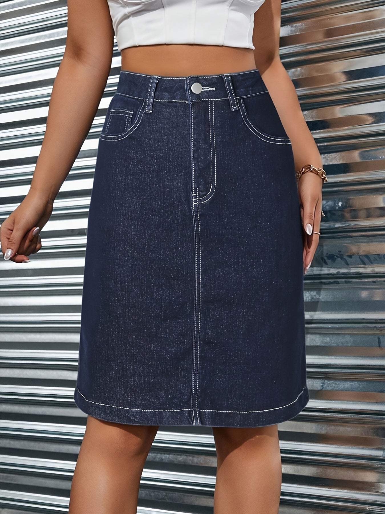 Women's Deep Blue Denim Skirt - product view 2